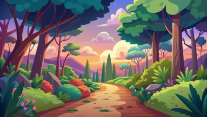 Foto op Canvas beautiful-forest--bushes-and-path--and-sky vector illustration  © Jutish