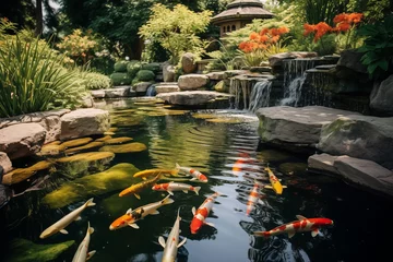 Foto auf Leinwand A serene Japanese garden with a koi pond © The Origin 33