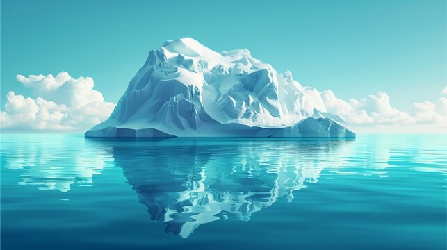 Image of icebergs in polar regions, floating in the sea, surrounded by snow-capped mountains and a frozen landscape under a clear sky, depicting the natural beauty of the Arctic and Antarctic regions