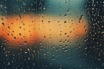 A close-up of raindrops falling on a windowpane - obrazy, fototapety, plakaty