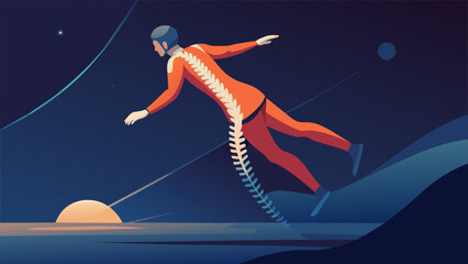 With the absence of gravity the spine no longer needs to support the weight of the body leading to spinal elongation and a stretching of the - obrazy, fototapety, plakaty