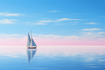 A lone sailboat drifting on calm blue waters