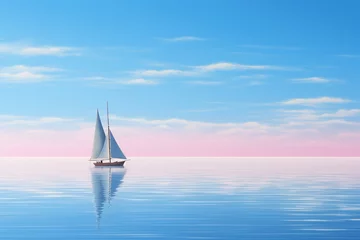 Rolgordijnen A lone sailboat drifting on calm blue waters © The Origin 33