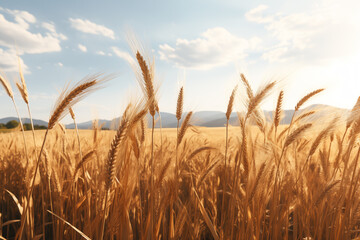 A field of golden wheat swaying in the breeze