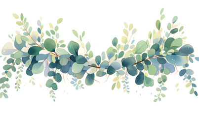 symmetrical, cohesive, watercolor eucalyptus garland, Generative AI