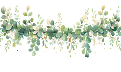 symmetrical, cohesive, watercolor eucalyptus garland, Generative AI