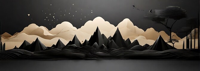 landscape Abstract background design, composition with balck geometric shapes