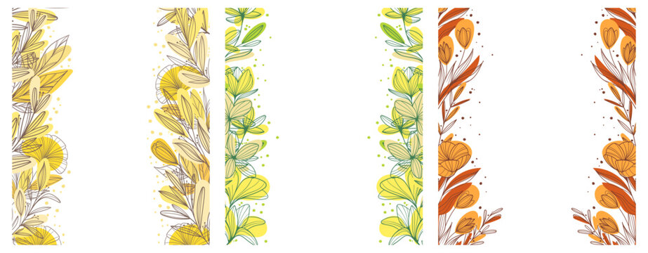 Set of tropical pattern design, line floral & flowers pattern. hand drawn floral template for cover. Home decor, backgrounds, cards.. Isolated pattern on transparent background. Vector illustration