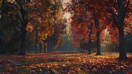 Autumn season showcasing the changing colors of leaves - obrazy, fototapety, plakaty
