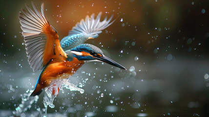 Kingfisher touching water surface