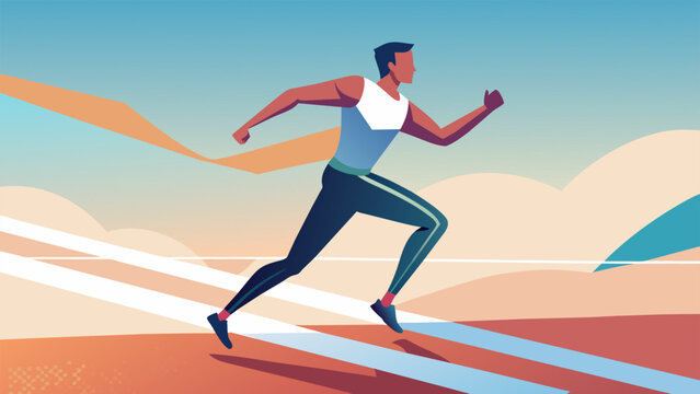 A digital illustration of a runner crossing the finish line of a race highlighting the dedication and discipline it takes to reach fitness