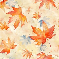 Light watercolor maple leaves, seamless autumnal pattern, gentle and graceful . Seamless pattern, Fabric Pattern, Tumbler Wrap, Mug Wrap.