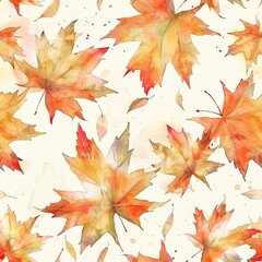 Naklejka na ściany i meble Light watercolor maple leaves, seamless autumnal pattern, gentle and graceful. Seamless pattern, Fabric Pattern, Tumbler Wrap, Mug Wrap.