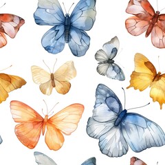 Light watercolor butterflies, seamless pattern, fluttering and colorful. Seamless pattern, Fabric Pattern, Tumbler Wrap, Mug Wrap.