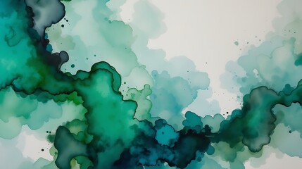 Obraz premium blue green and white watercolor background with abstract cloudy sky concept with color splash design and fringe bleed stains and blobs