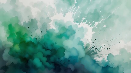 blue green and white watercolor background with abstract cloudy sky concept with color splash design and fringe bleed stains and blobs

 - obrazy, fototapety, plakaty