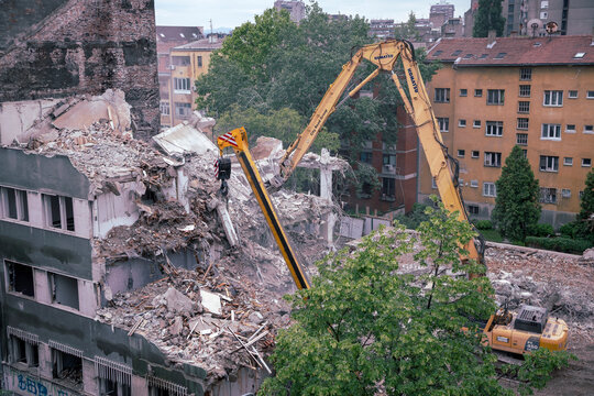 A demolition process of a disused building