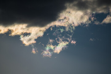 iridescent cloud in the blue sky