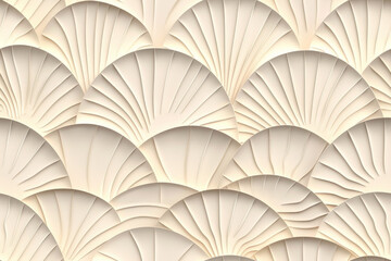 Repeating pattern of cream-colored, abstract shell-like shapes with a smooth texture.
