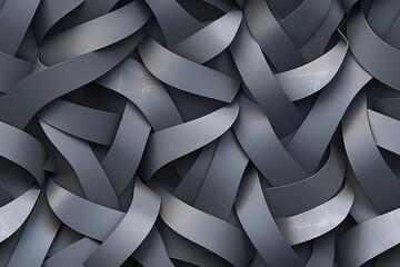 An intricate weave of matte and slightly lustrous grey ribbons creating a textured abstract pattern. - Powered by Adobe
