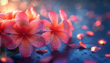 Fototapeta premium Beautiful frangipani flower background cinematic lighting