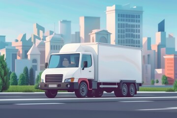 Pick Up Truck Delivery Concept, Cartoon Illustration Style.