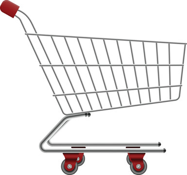 3D shopping cart isolated on white background in 3d realistic style. Shopping online, ecommerce, shopping basket. UI icon of empty shopping cart. Vector illustration.