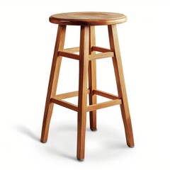 Classic oak bar stool standing on a white background, highlighting minimalistic and traditional design.
