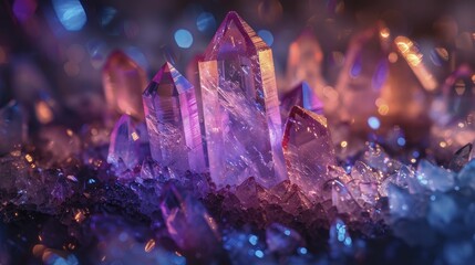 Experience the fusion of ancient crystal healing practices and cutting-edge technology for enhanced energy work and well-being. - obrazy, fototapety, plakaty