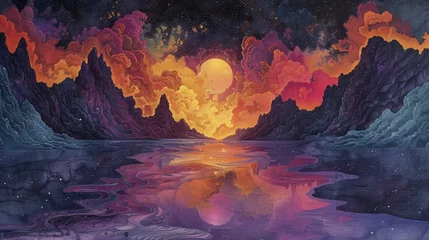 Poster Vivid hues cascade like liquid whispers, painting a surreal dreamscape with psychedelic pastel rivers. © Manyapha