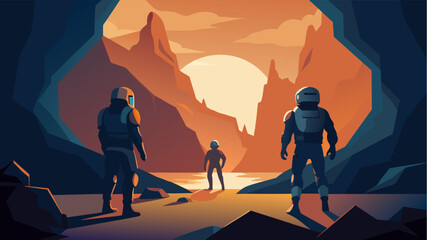 As a team of astronauts make their way through a rocky terrain their curiosity piques when they stumble upon a hidden cave. What they find