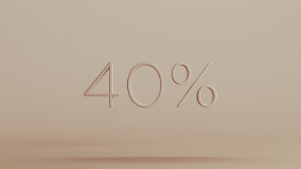 40 percent % sign business discount symbol neutral backgrounds soft tones beige 3d illustration render digital rendering	