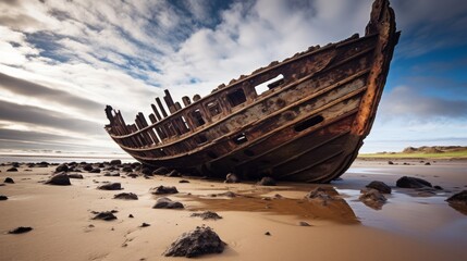 Beach shipwreck weathered