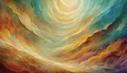 Poster This abstract image depicts a warm-toned swirl resembling geological formations in an impressionistic style.. AI Generation © Anastasiia