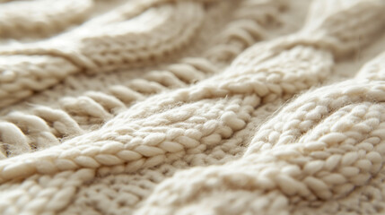 Fototapeta na wymiar A close-up of the knit pattern on an oversized beige sweater