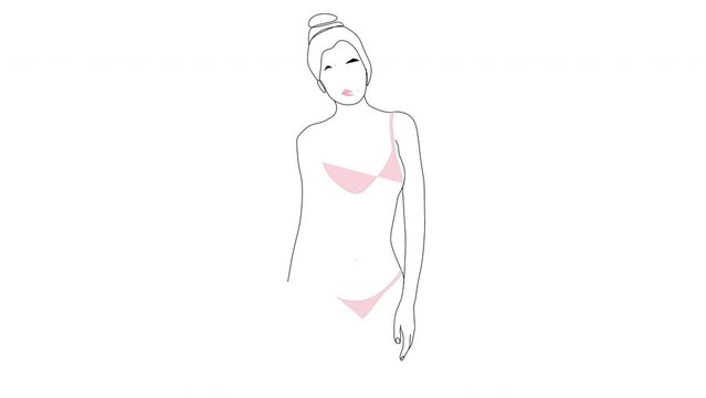 Abstract linear drawing of a girl in a swimsuit. Portrait minimalistic style. Modern continuous line art. Fashion print. Beaty salon