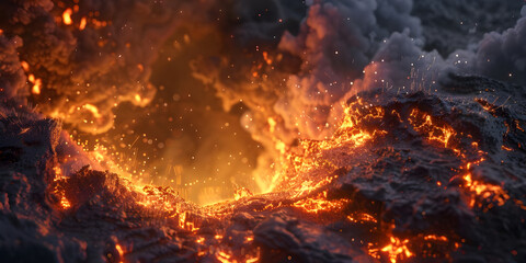 Intense flames peak through of fire's destructive power - Ai Generated - obrazy, fototapety, plakaty