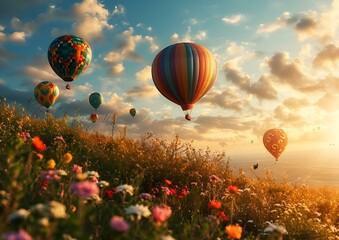 Obraz premium A serene and peaceful scene of a hot air balloon festival with colorful balloons in the sky 