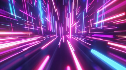 Neon lights pulsating against a dark backdrop 3d style isolated flying objects memphis style 3d render   AI generated illustration