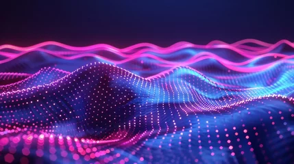 Foto op Plexiglas Neon waves rippling in a digital sea 3d style isolated flying objects memphis style 3d render   AI generated illustration © ArtStage