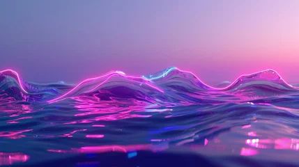 Deurstickers Neon waves rippling in a digital sea 3d style isolated flying objects memphis style 3d render   AI generated illustration © ArtStage