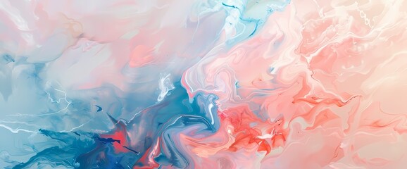 Coral pink and celestial blue dance together, painting an abstract dreamscape of ethereal beauty.