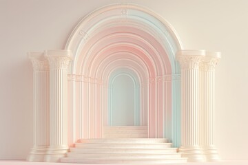 abstract background with pastel colors podiums in the shape of an arch and empty space for product presentation. 