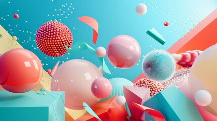 Playful 3d objects soaring through a digital space 3d style isolated flying objects memphis style 3d render   AI generated illustration