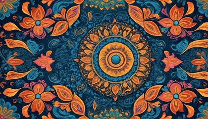 Intricate mandala pattern adorned with vibrant floral designs, set against a dark, contrasting backdrop.. AI Generation
