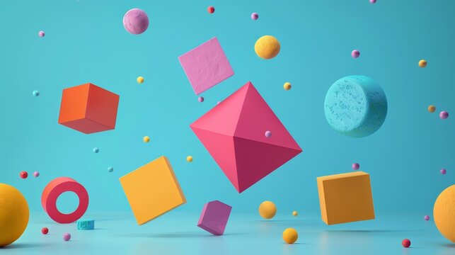 Playful shapes bouncing off each other   AI generated illustration