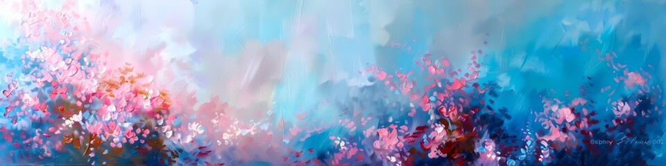 Coral pink and celestial blue dance together, painting an abstract dreamscape of ethereal beauty.