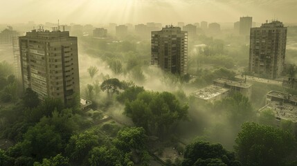 Overpopulated city high-rise buildings