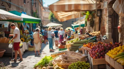 Foto op Canvas Tuscan Farmers Market in a Medieval Village with Local Wines, Cheeses, and Handmade Pastas © aju215