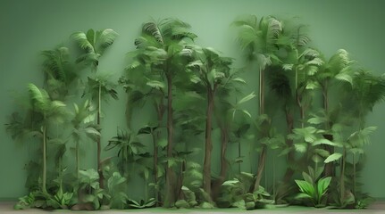Jungle rain forest trees shapes cutout 3d render. generative.ai